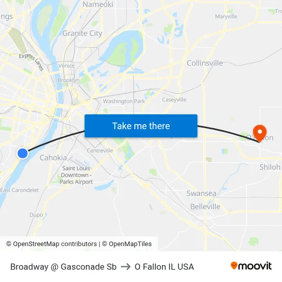 Broadway @ Gasconade Sb to O Fallon IL USA map