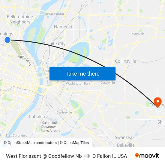 West Florissant @ Goodfellow Nb to O Fallon IL USA map