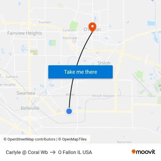 Carlyle @ Coral Wb to O Fallon IL USA map