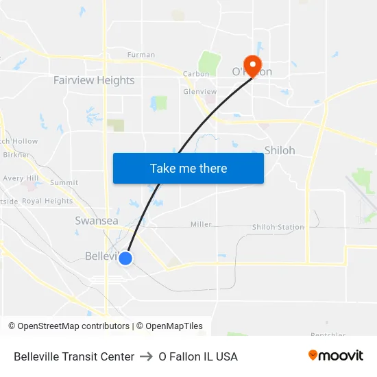 Belleville Transit Center to O Fallon IL USA map