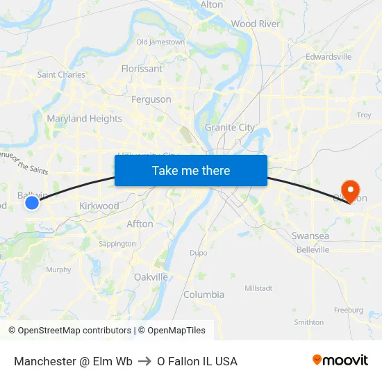Manchester @ Elm Wb to O Fallon IL USA map
