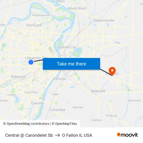 Central @ Carondelet Sb to O Fallon IL USA map
