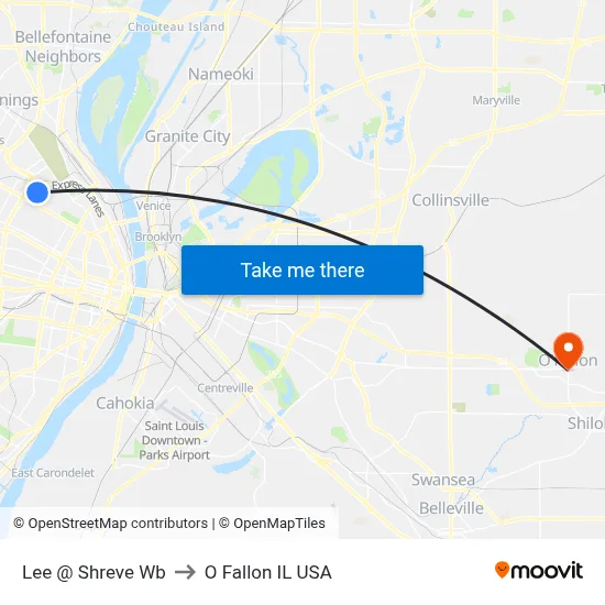 Lee @ Shreve Wb to O Fallon IL USA map
