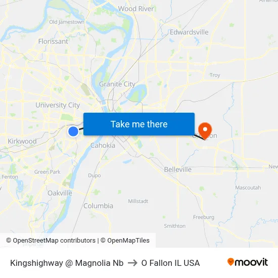 Kingshighway @ Magnolia Nb to O Fallon IL USA map