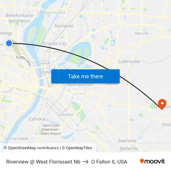 Riverview @ West Florissant Nb to O Fallon IL USA map