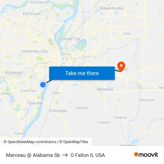 Marceau @ Alabama Sb to O Fallon IL USA map