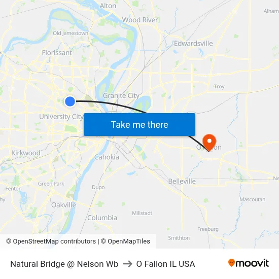 Natural Bridge @ Nelson Wb to O Fallon IL USA map