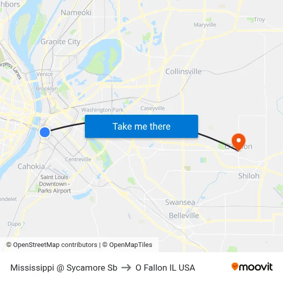Mississippi @ Sycamore Sb to O Fallon IL USA map