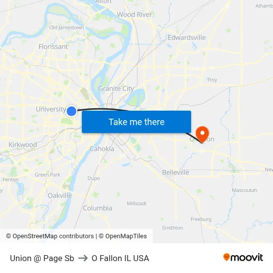 Union @ Page Sb to O Fallon IL USA map