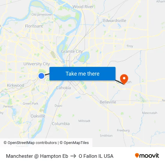 Manchester @ Hampton Eb to O Fallon IL USA map
