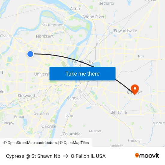 Cypress @ St Shawn Nb to O Fallon IL USA map