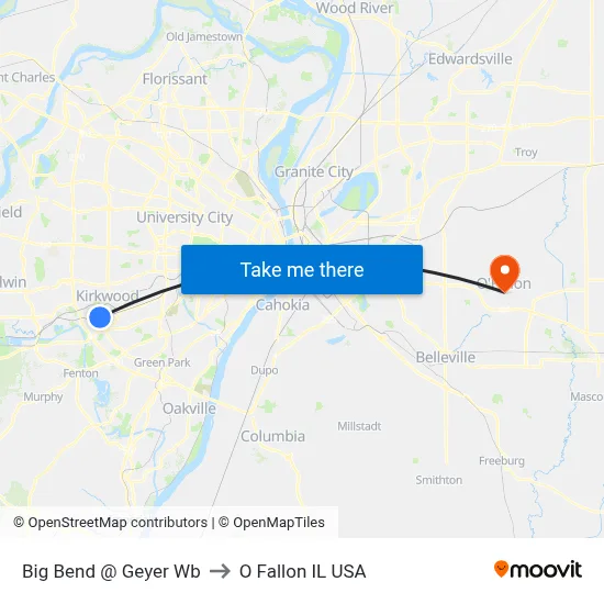 Big Bend @ Geyer Wb to O Fallon IL USA map