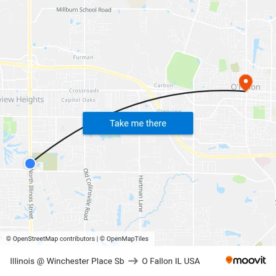 Illinois @ Winchester Place Sb to O Fallon IL USA map