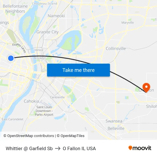 Whittier @ Garfield Sb to O Fallon IL USA map