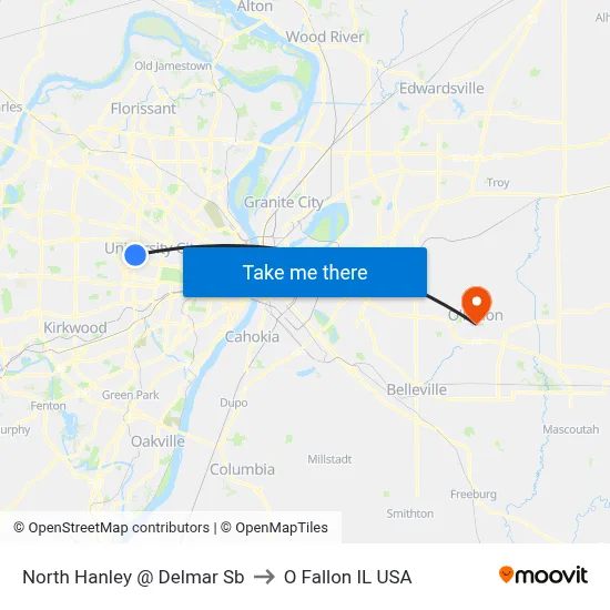 North Hanley @ Delmar Sb to O Fallon IL USA map