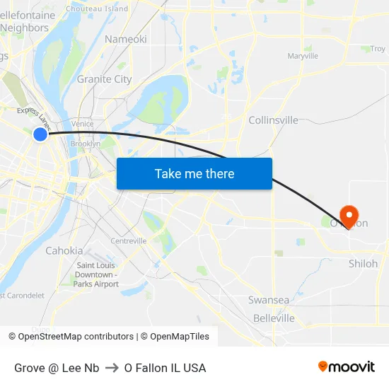 Grove @ Lee Nb to O Fallon IL USA map