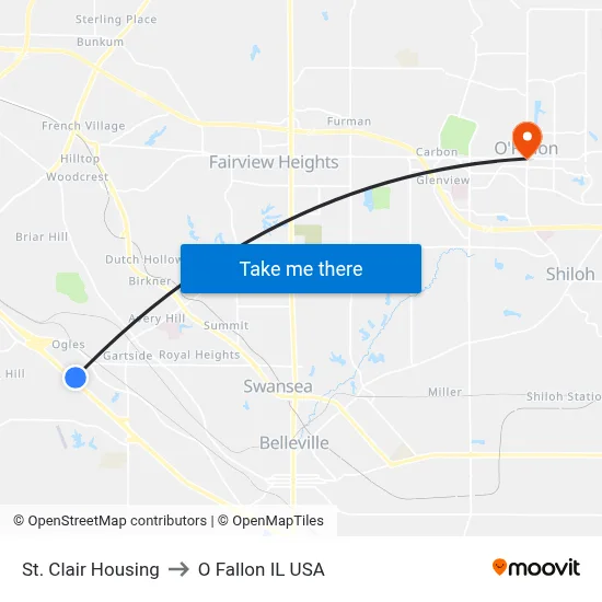 St. Clair Housing to O Fallon IL USA map