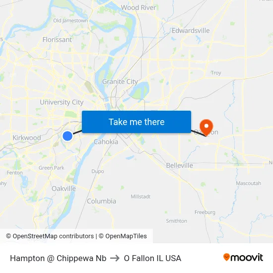 Hampton @ Chippewa Nb to O Fallon IL USA map