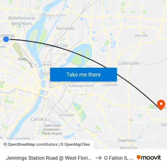 Jennings Station Road @ West Florissant Nb to O Fallon IL USA map