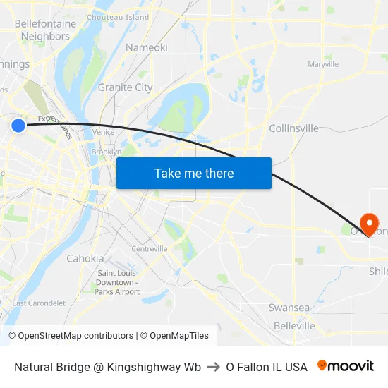 Natural Bridge @ Kingshighway Wb to O Fallon IL USA map
