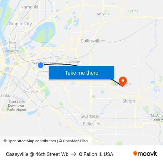 Caseyville @ 46th Street Wb to O Fallon IL USA map