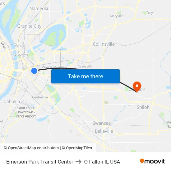 Emerson Park Transit Center to O Fallon IL USA map