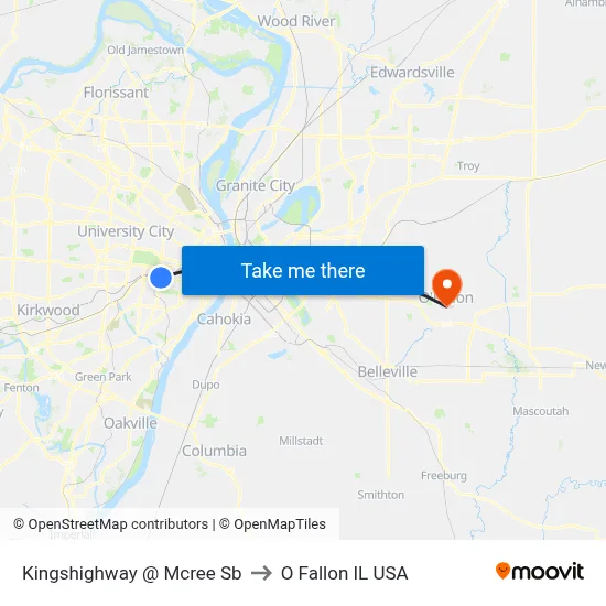Kingshighway @ Mcree Sb to O Fallon IL USA map