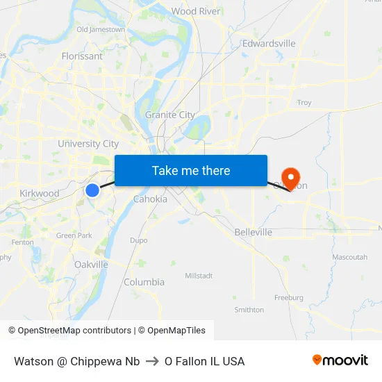 Watson @ Chippewa Nb to O Fallon IL USA map