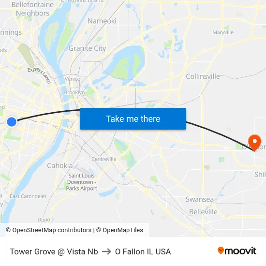 Tower Grove @ Vista Nb to O Fallon IL USA map