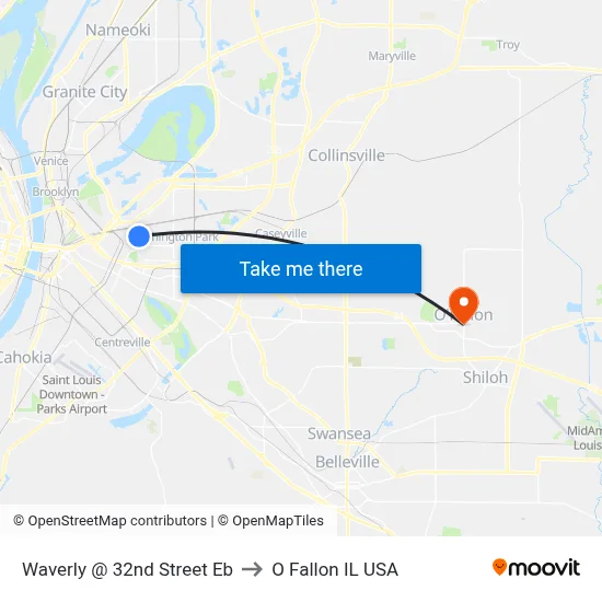 Waverly @ 32nd Street Eb to O Fallon IL USA map