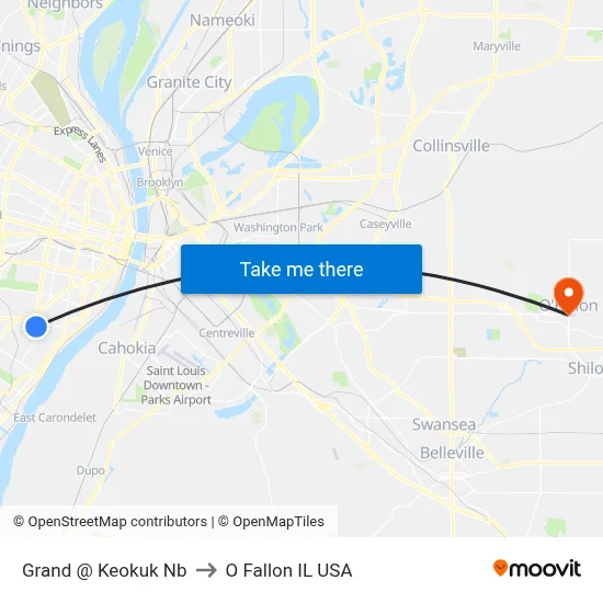 Grand @ Keokuk Nb to O Fallon IL USA map