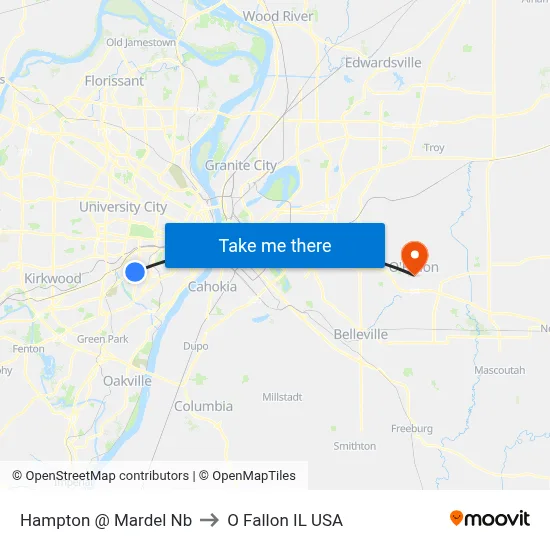 Hampton @ Mardel Nb to O Fallon IL USA map