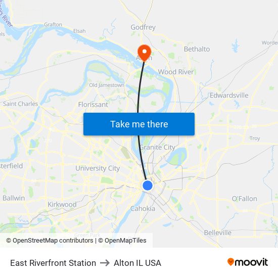 East Riverfront Station to Alton IL USA map
