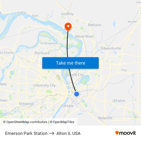 Emerson Park Station to Alton IL USA map