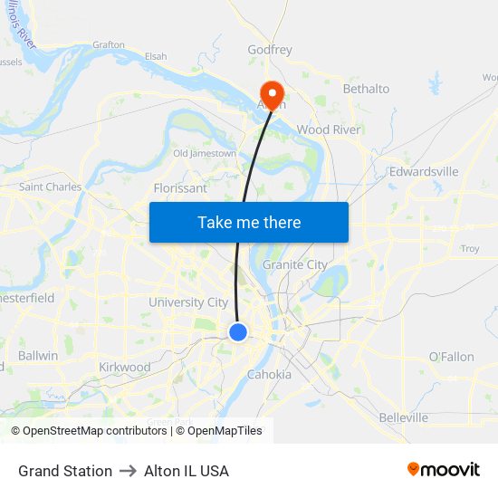 Grand Station to Alton IL USA map