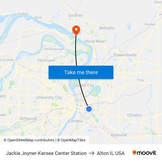 Jackie Joyner-Kersee Center Station to Alton IL USA map