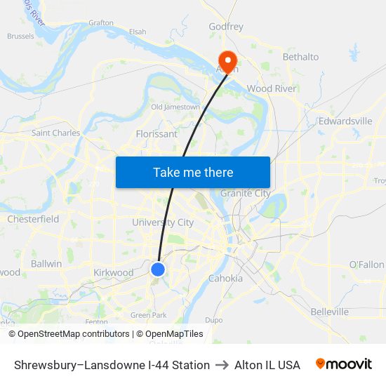 Shrewsbury–Lansdowne I-44 Station to Alton IL USA map