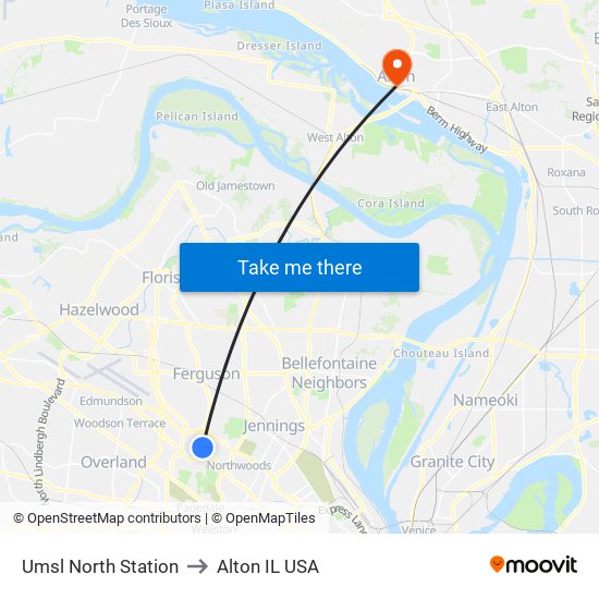 Umsl North Station to Alton IL USA map