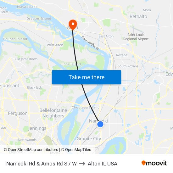 Nameoki Rd & Amos Rd S / W to Alton IL USA map