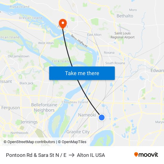 Pontoon Rd & Sara St N / E to Alton IL USA map