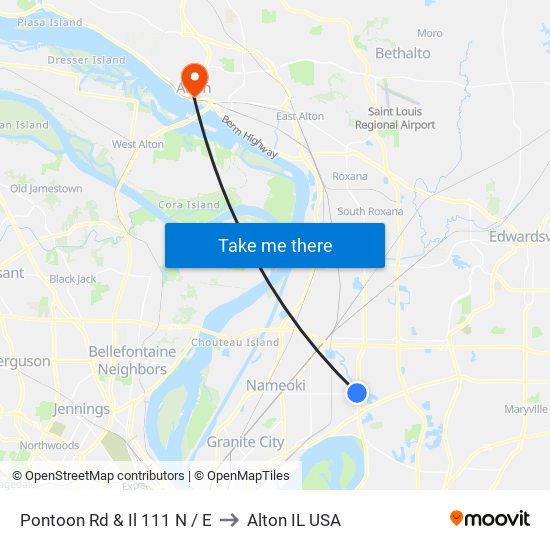 Pontoon Rd & Il 111 N / E to Alton IL USA map