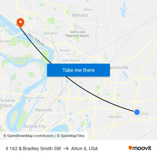 Il 162 & Bradley Smith SW to Alton IL USA map