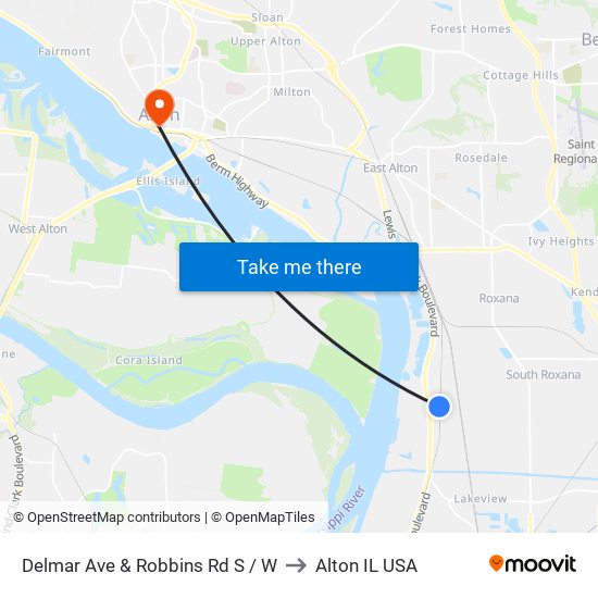 Delmar Ave & Robbins Rd S / W to Alton IL USA map