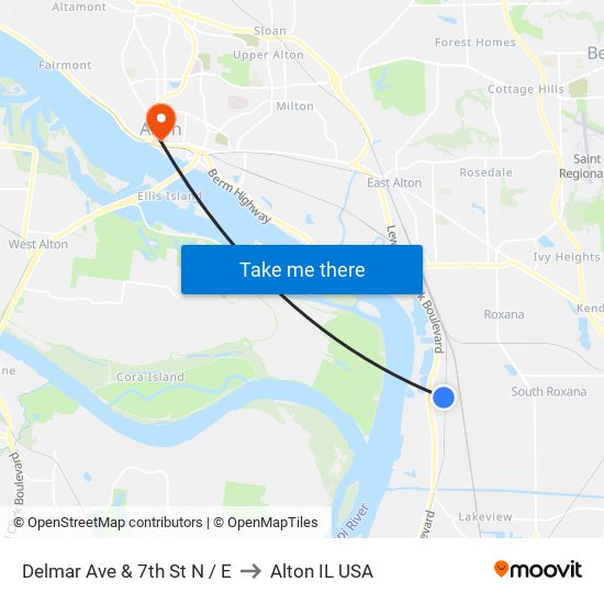 Delmar Ave & 7th St N / E to Alton IL USA map