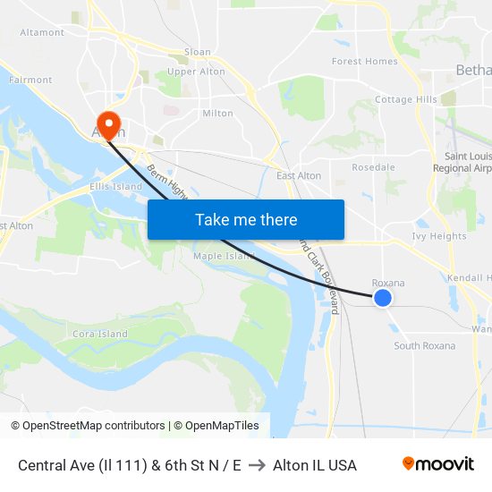 Central Ave (Il 111) & 6th St N / E to Alton IL USA map