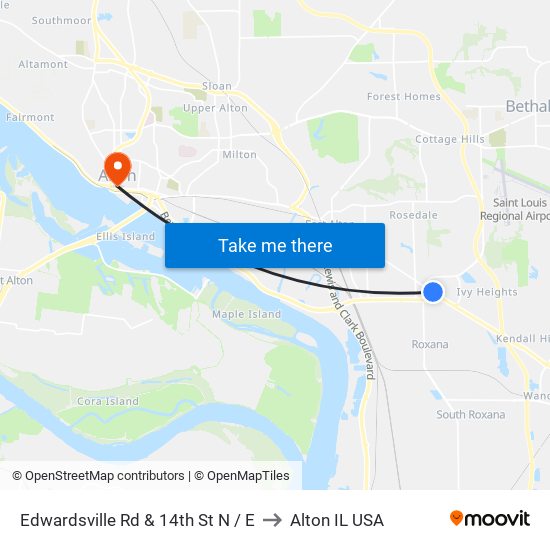 Edwardsville Rd & 14th St N / E to Alton IL USA map