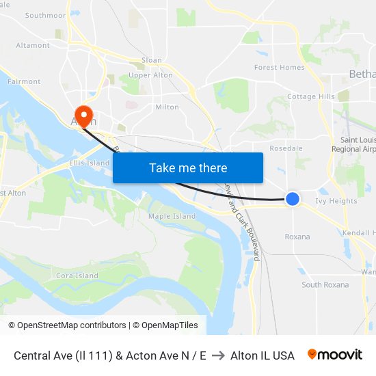 Central Ave (Il 111) & Acton Ave N / E to Alton IL USA map