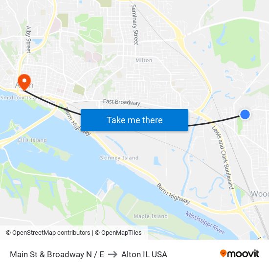 Main St & Broadway N / E to Alton IL USA map