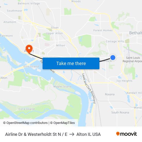 Airline Dr & Westerholdt St N / E to Alton IL USA map