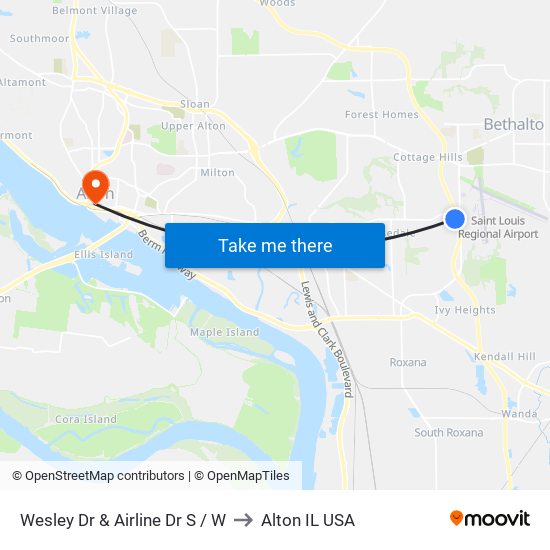 Wesley Dr & Airline Dr S / W to Alton IL USA map